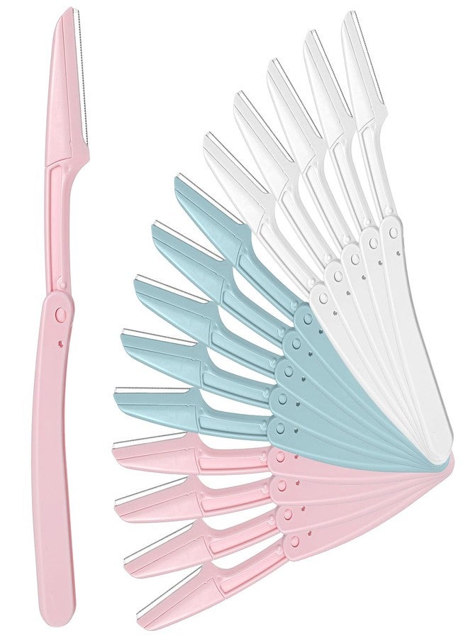 KFHENSOMR 15 Pcs Dermaplane Razor Folding Eyebrow Razors for Women Face Fuzz Remover Facial Hair Removal for Women and Men Travel Dermaplaning Beauty Tool - Green White Pink - Image 1